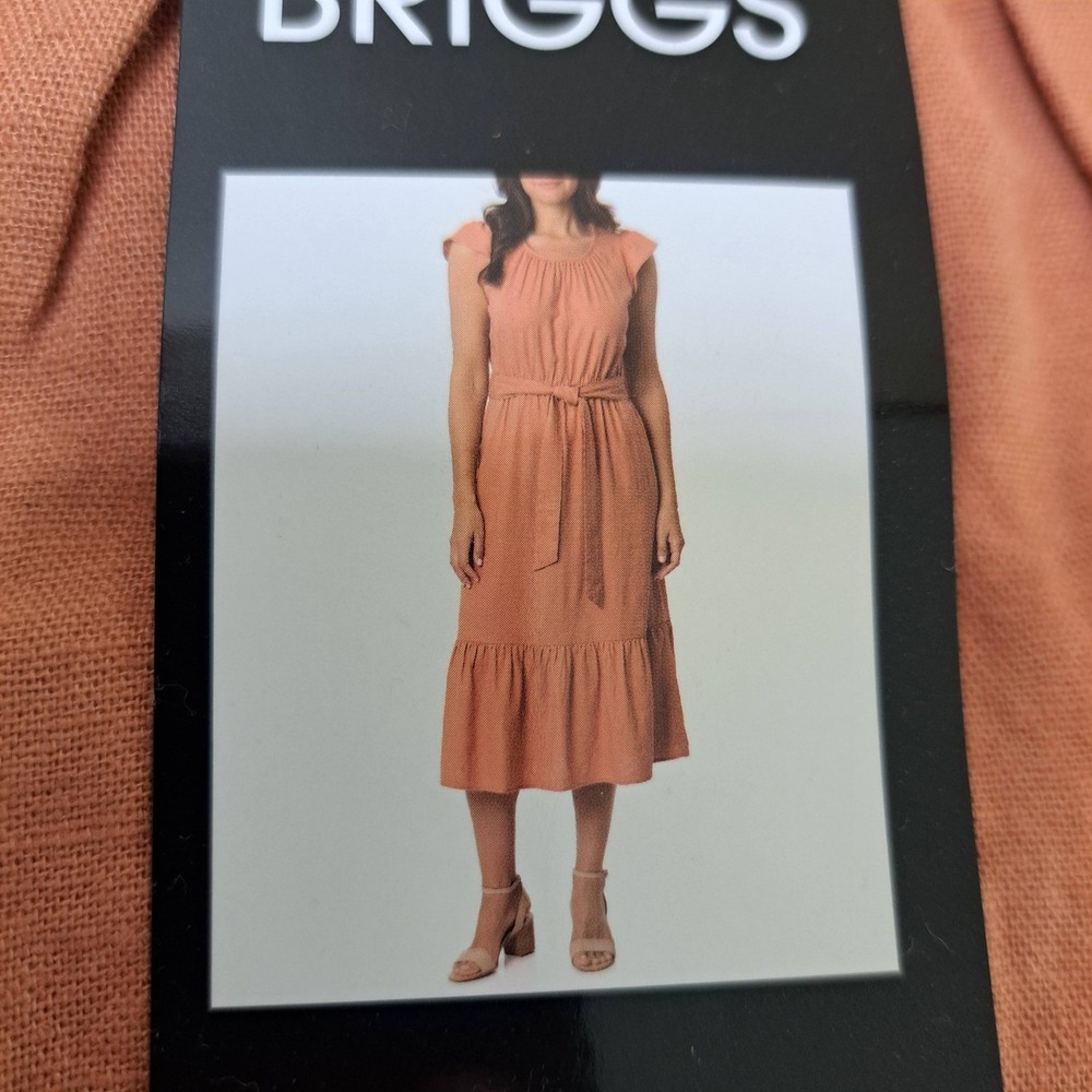 Briggs Womens Midi Dress Small Rust NWT Tiered Cap Sleeve Belted 1616-238
